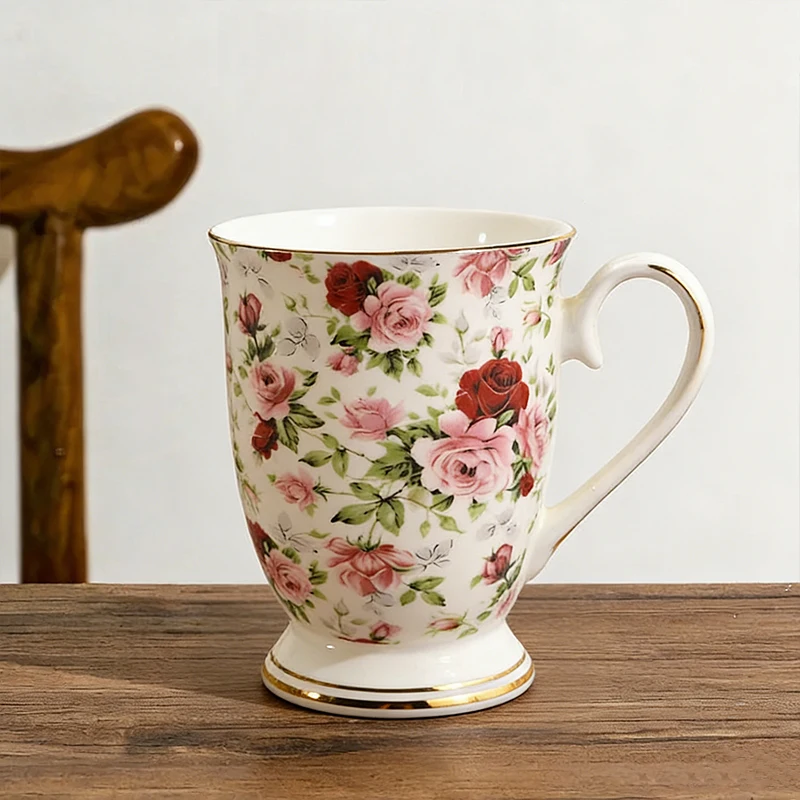 Tasse à thé personnalisée de 11 oz, haute qualité, motif floral européen, tasse en céramique décorée de fleurs, avec votre propre conception