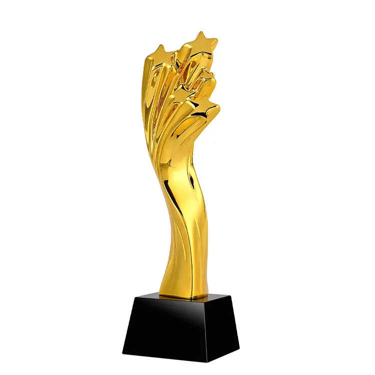 Customized Design Available Shiny Gold Color Trophy Four Stars Shaped Winner Trophy  Metal Resin Trophy