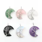 Moon Tree Of Life Wire Wrapped Crescent Moon Pendant Necklace Healing Crystal Stone Necklaces Natural Gemstone Quartz Pendant