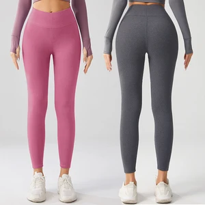 Women's High Waist Yoga Leggings Breathable Nylon Thermal Leggings With Printed Knitted  Sportswear Logo Pattern