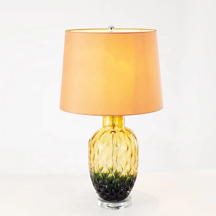 hotel bedroom decorative transparent colored china yellow green glass bottle gold modern desk table lamp
