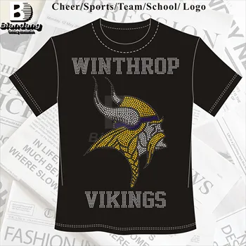 Factory Price  NFL Minnesota Vikings Rhinestone Transfer Design Custom Iron on Crystal Logo Hot Fix Rhinestone Transfer for Tops