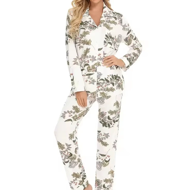 Winter Woman Femme Luxury Cotton Modal Print Long Sleeve Sleeping Lounge Wear Pjs Pijamas Pyjamas Pajamas Set For Women