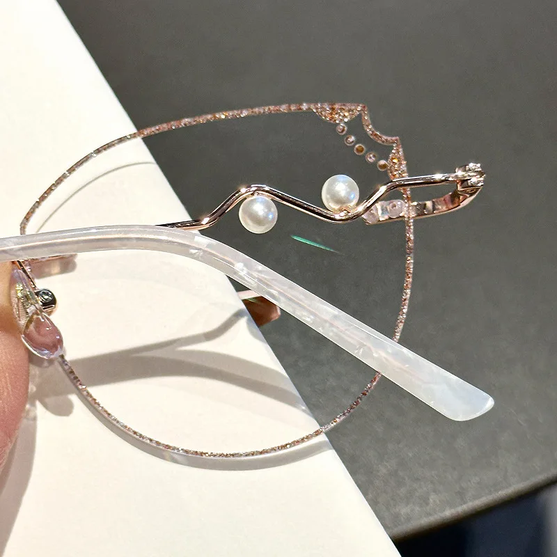Rimless Eyewear Frames for Women with Rhinestones Pearls OEM