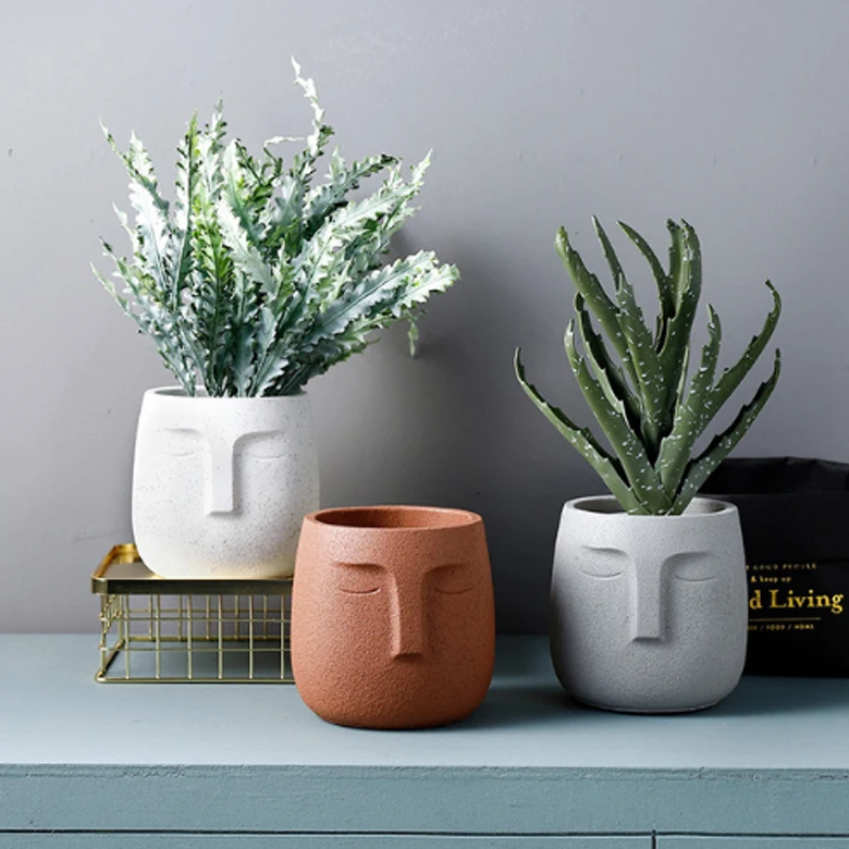 Succulent Planter Cement Indoor Outdoor Planter Face Pot for Home or Office 4T 7W Small