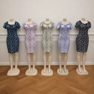 Wholesale Custom High Quality Fashion New Fresh Floral Print Short Sleeve Slim Fit Casual Dress