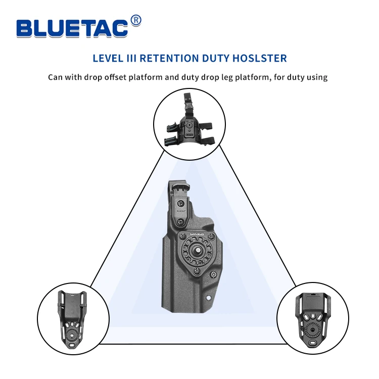Bluetac OWB Kydex 360 Degree Drop Leg Platform Level III Retention Duty Gun Holster Index Finger Release Fast Draw Holster