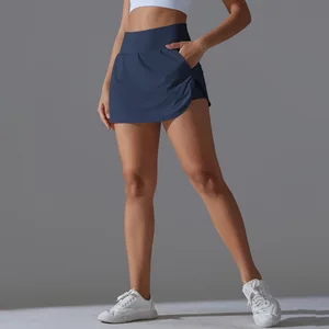 High Elastic Waist Solid Athletic Skort for Women with Back Pocket Sun Protection Breathable Tennis Yoga Skirt Shorts
