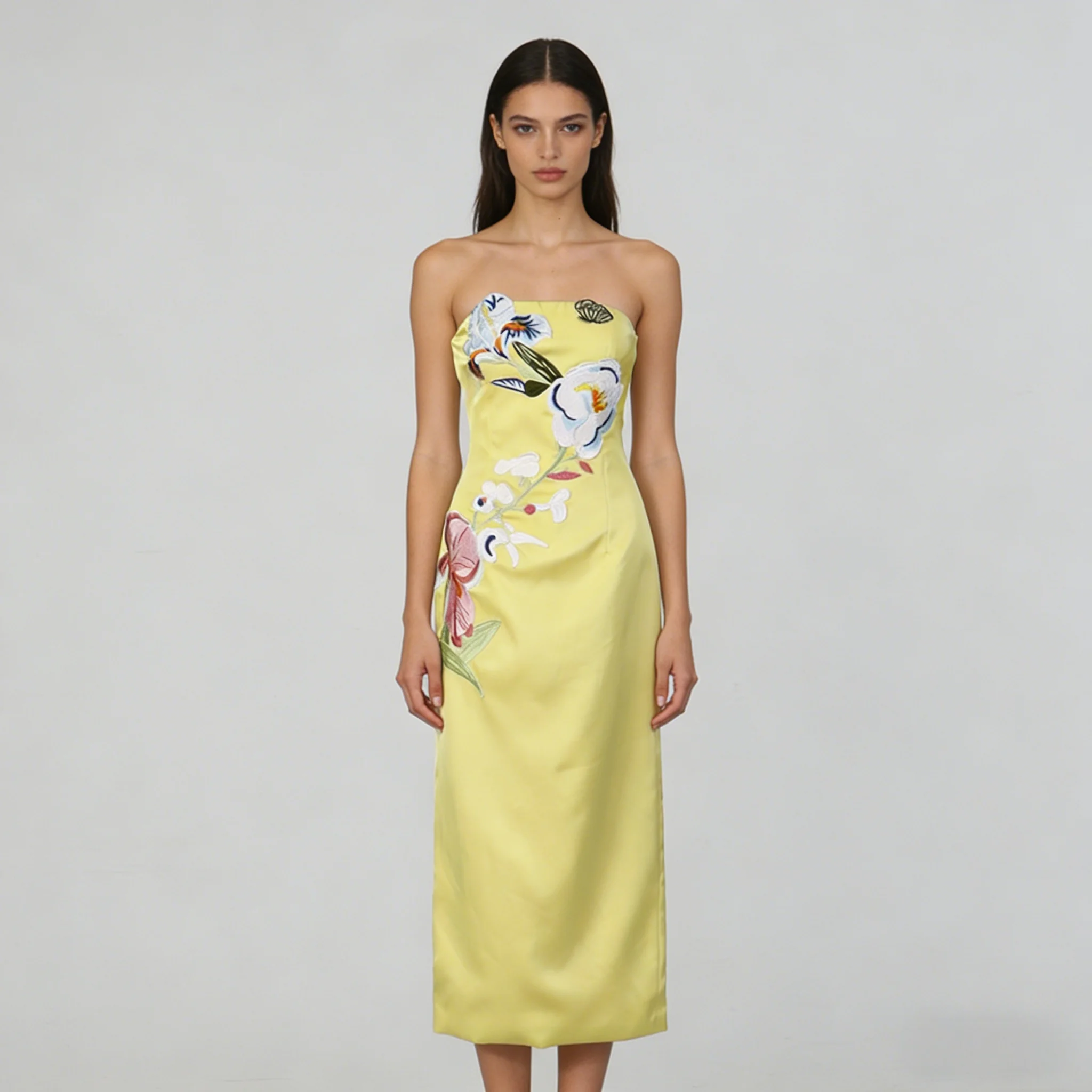 Manufacturers Luxury Dress New Vintage 3d Floral Embroidery Bright Yellow Strapless Dress Gown Customized Clothing Dresses Manufacturers Luxury Dress New Vintage 3d Floral Embroidery Bright Yellow Strapless Dress Gown Customized Clothing Dresses