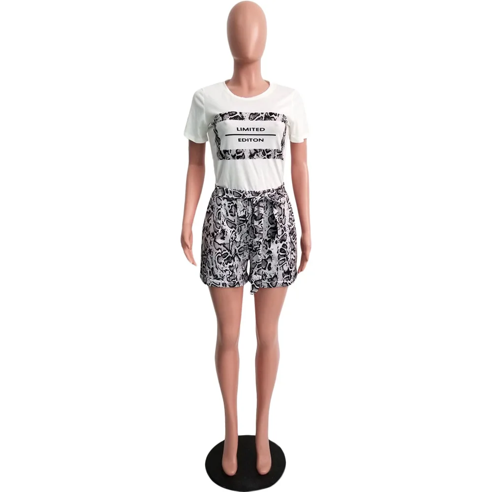 2021 Summer New Fashion Women Clothing Snakeskin Plus Size Piece Short  Set Casual Two Piece Set Women Clothing