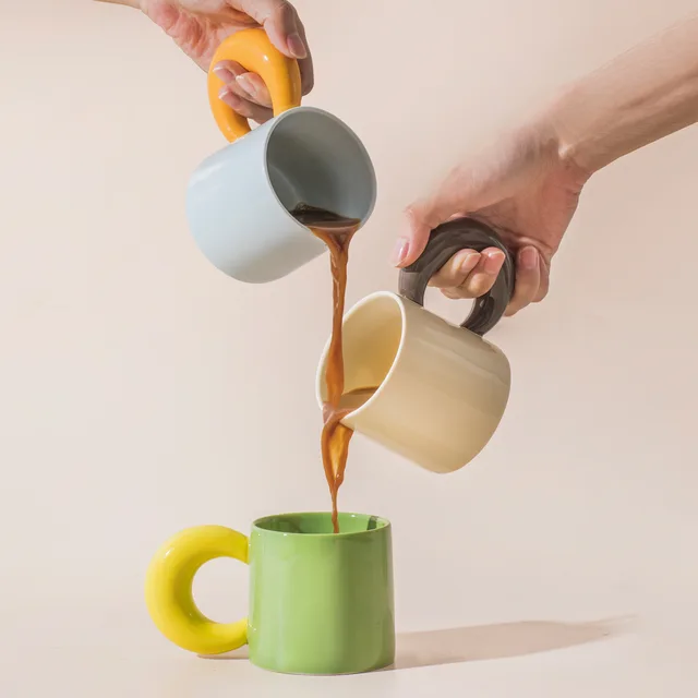 280ML NEW Custom Colored Ceramic Coffee Mug Creative Breakfast Water Juice Milk Tea Cup With Handle Office Restaurant Drinkware