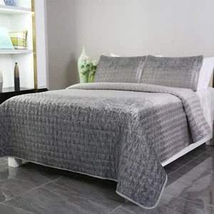 Luxury Design Foil Printing Embroidery Velvet Bedspread Set Dirt-proof Color Quilt Set Bedspread