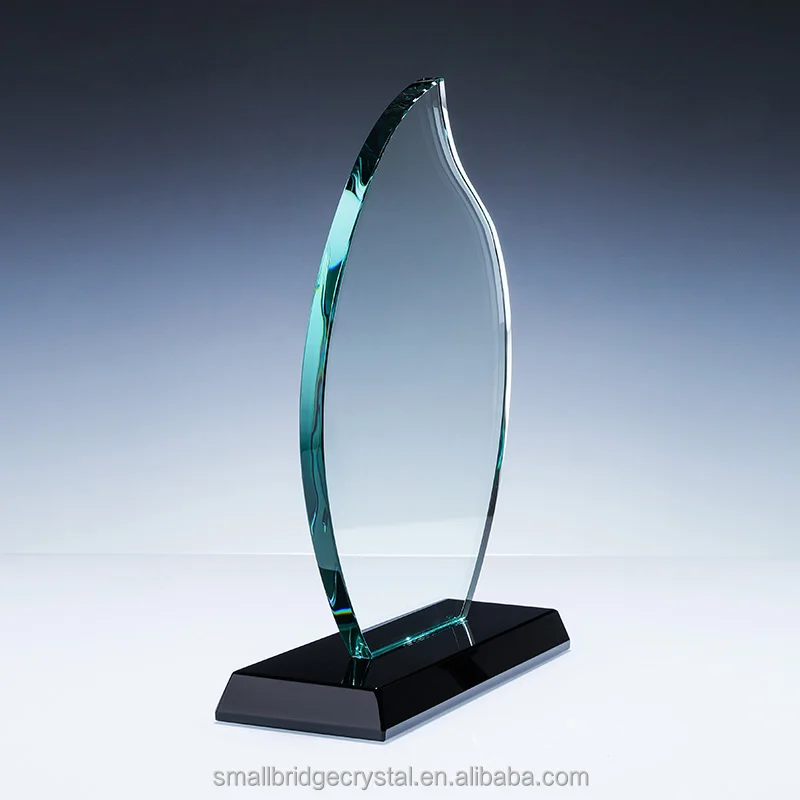 Factory price Cheap blank green Glass trophy awards plaque customize logo details