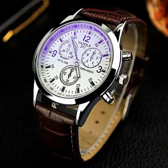 Yazole 271 Fancy China Mens Quartz Horloge Nieuwe Collectie Pu Lederen Band Lichtgevende Waterdicht Eenvoudige Business Polshorloge