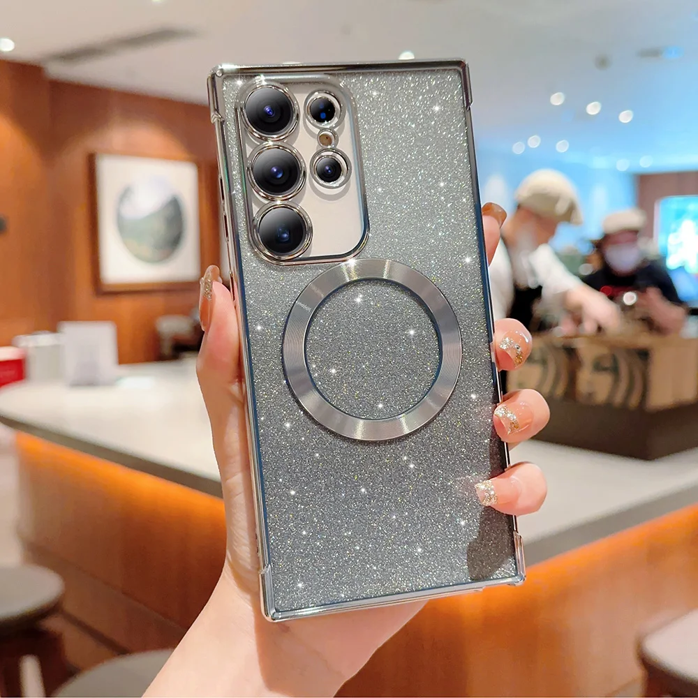 Magnetic Phone Case for Samsung Galaxy S26/S26Plus/S26 Ultra Electroplated Transparent with Gradient Glitter Finish