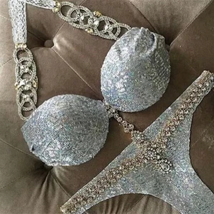 Custom Jewelry Diamond Shinny Spangly Bikini Women Sequin Swimwear