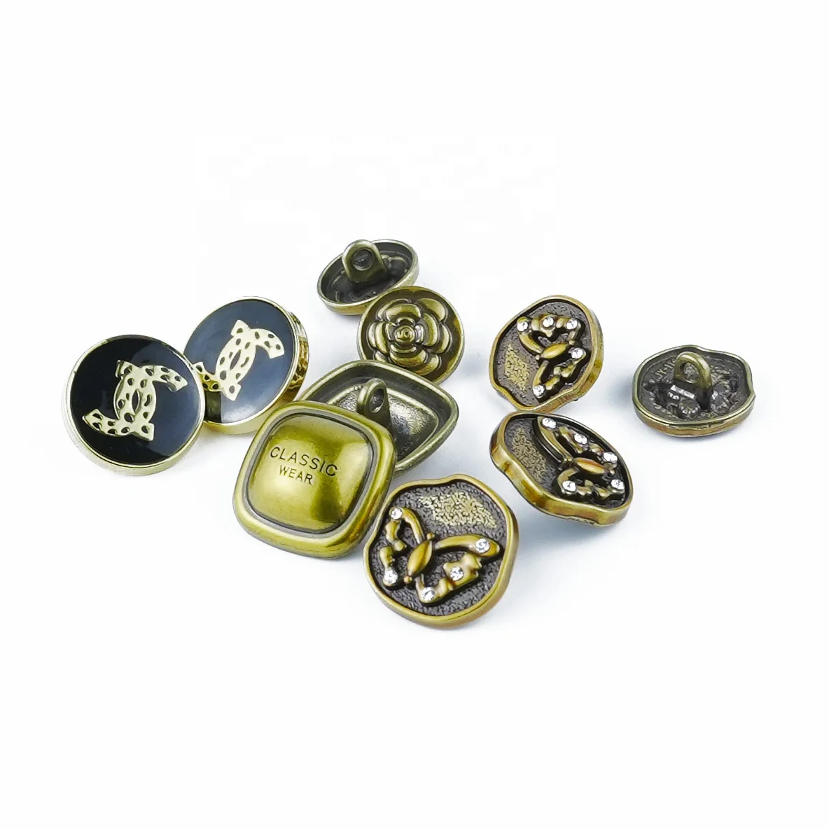 Jinyi Button OEM ODM Custom Brand Logo Design Zinc Alloy Fancy Button Shank Button for Garment
