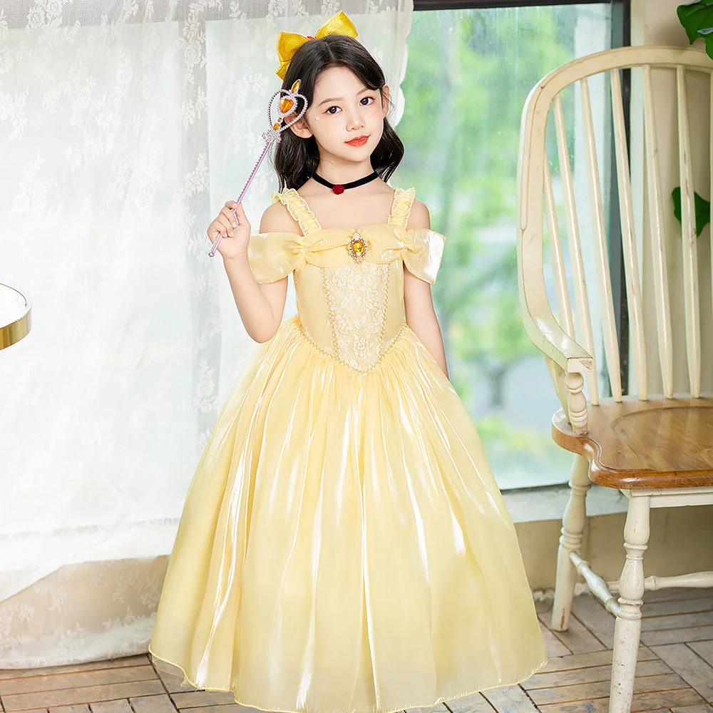 princess belle dress Princess Belle Classic Brocade Velvet Beauty And Beast Cosplay Costume main image 0
