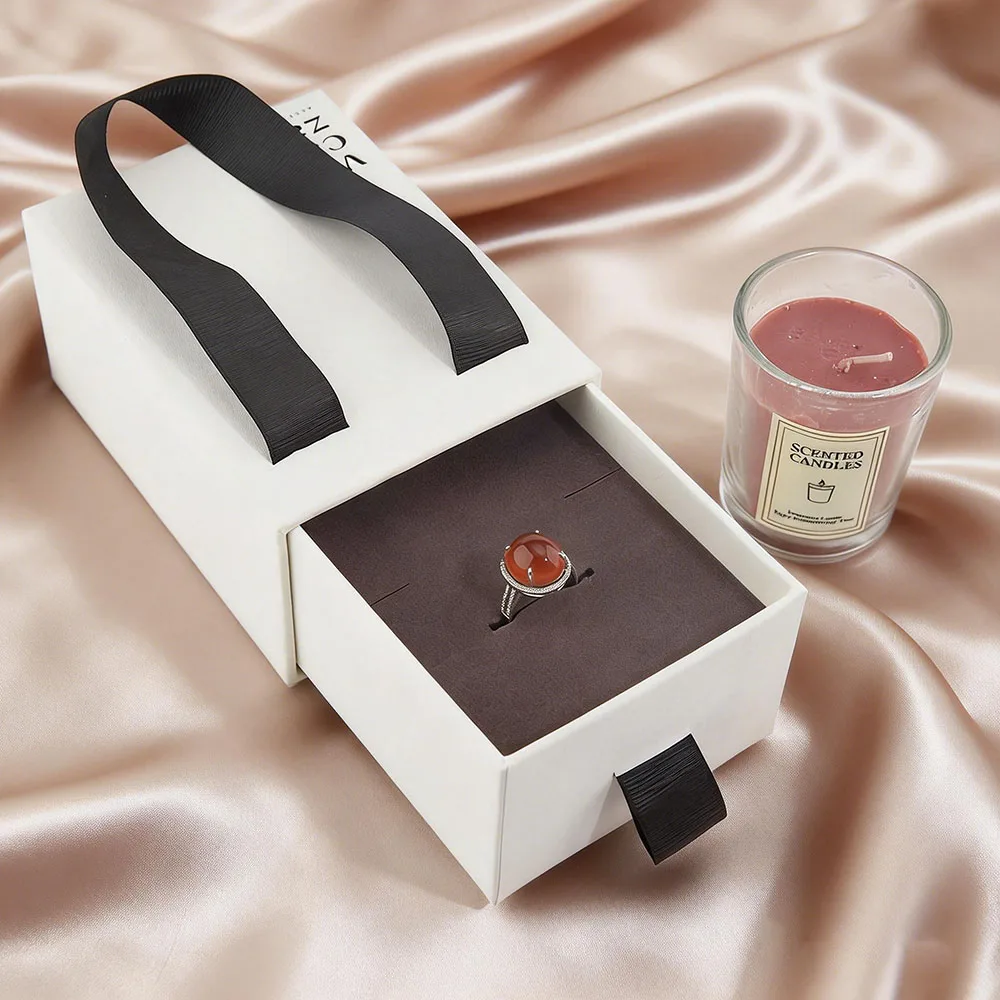 Coffret à Bijoux Haut de Gamme Fait Main - Design avec Tiroir et Ruban de Satin, Personnalisable avec Logo pour une Idée Cadeau d'Exception