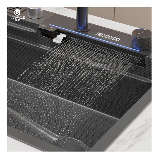 Discount Luxury LED Digital Display Waterfall Kitchen  Smart Kitchen Sink Bathroom Sinks Sink Kitchen