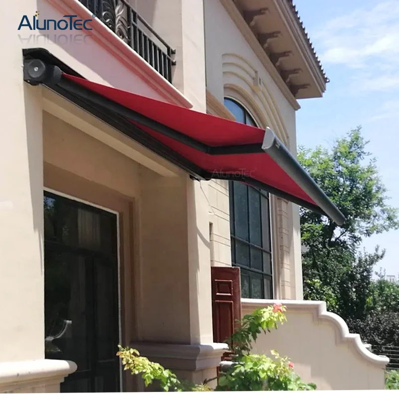 AlunoTec Waterproof Retractable Roof Pergola Cover Outdoor Full Cassette Motorized Folding Awning System