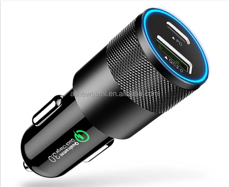 New QC 30 car charging PD fast charging 36W aluminum alloy dual USB car charging pd18w car charger