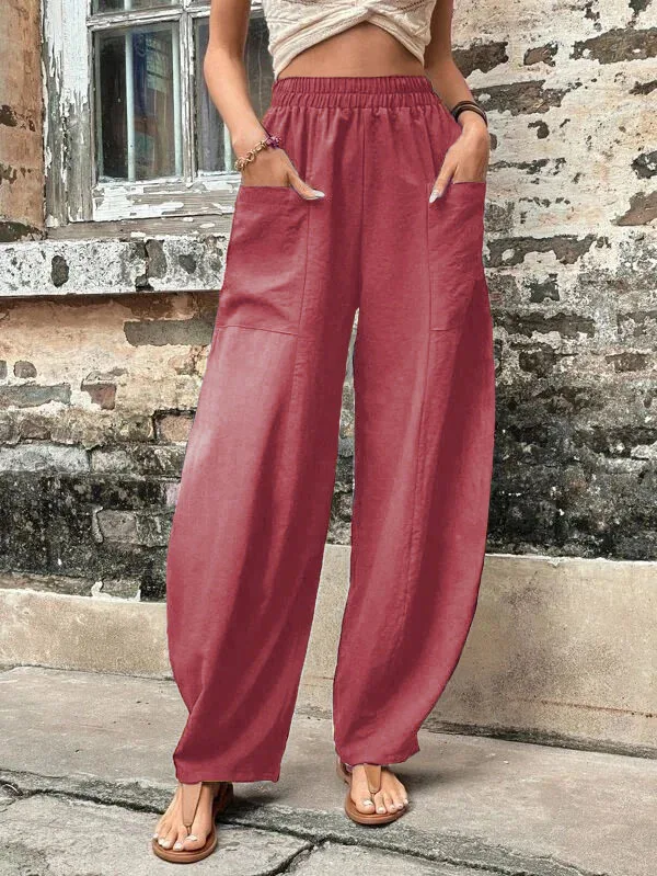 New Plus Size 4XL 5XL Women's Solid Baggy Pants Big Pocket Elastic