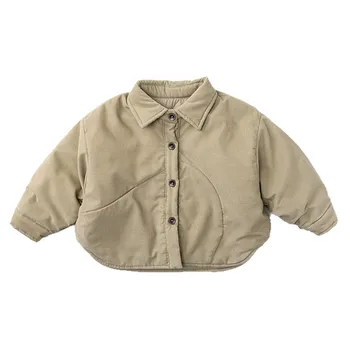 Autumn and Winter Thickened Warm Garment Dyed Cotton Children's Long Sleeve Korean Style Solid Color Top Jacket for Boys Girls