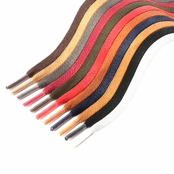 Yrunfeety Custom Wax Cotton Shoe Laces 8MM Flat Waxed Cotton Shoelaces High Quality Flat Waxed Laces for Sneakers 12 Colors