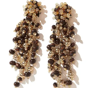 Wholesale customized Bohemian Natural Wooden Beads wood resin earring bulk long Earring usa beaded hand beaded earrings