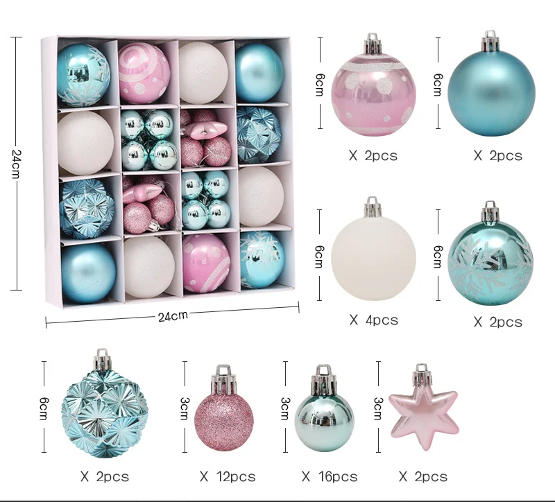 Xmas New 42 Pcs Per Set Christmas Painted Ball Gift Box 3cm/6cm Set