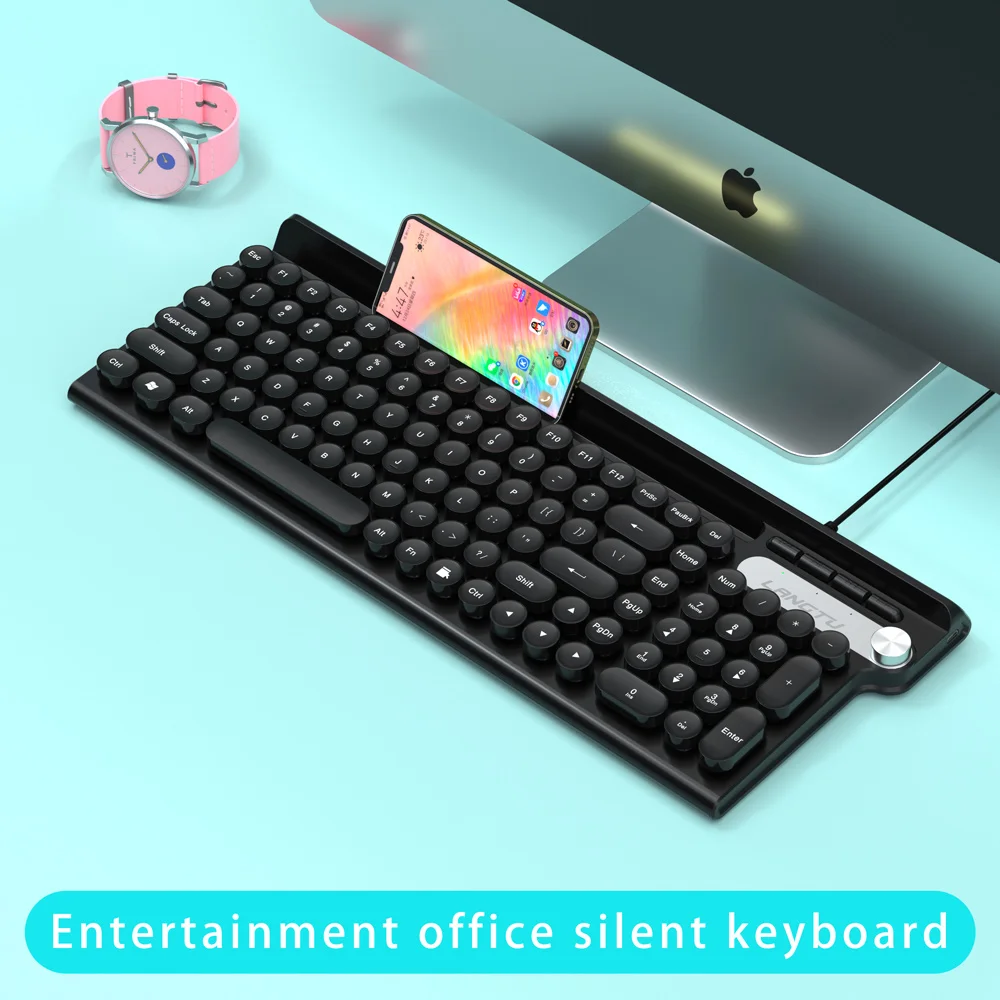 Keyboard Mouse Combos Round Keycaps Retro Punk Typewriter Style Silent USB Wired Gaming Keyboard for PC Laptop Desktop Computer