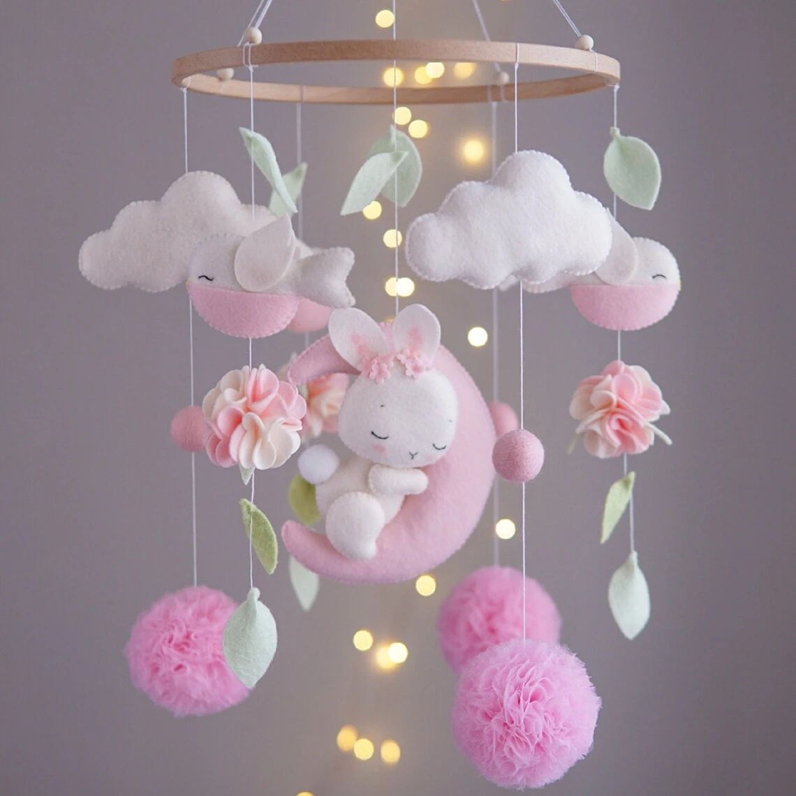 Boho New Design Nature Hanging Nursery Custom Australian Animals Bird Flower Felt Bear Handmade Baby Crib Mobile for Girl