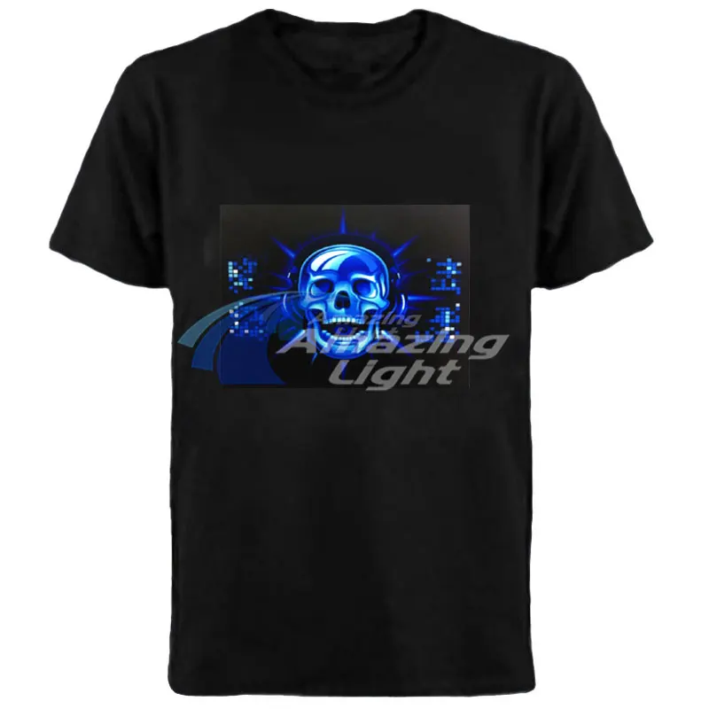 Factory Directly Music Party  Selling Sound Activated T Shirt Led Light up Down Flashing Equalizer EL Panel with Wireless Sensor