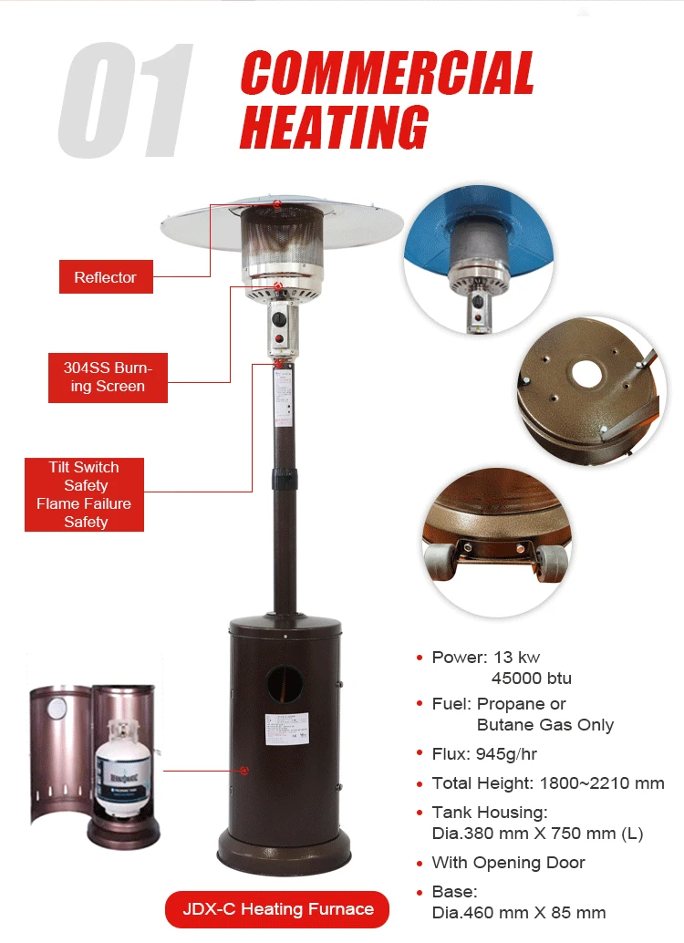 Heaters Electric Patio Stainless Steel Gas Customizable Freestanding