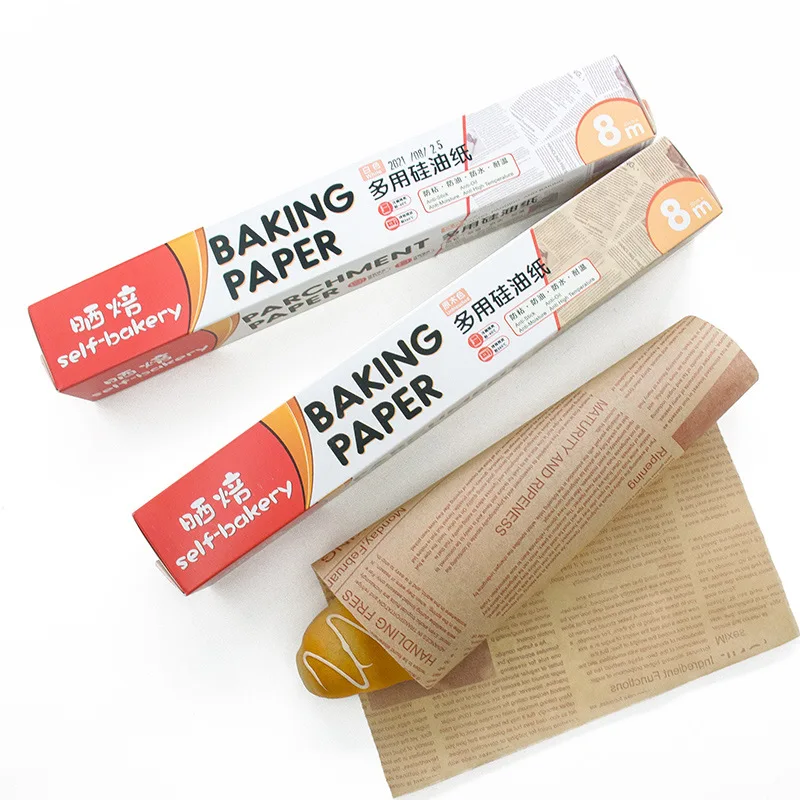 Custom Printed Nonstick Parchment Paper Roll 8mx30cm Unbleached