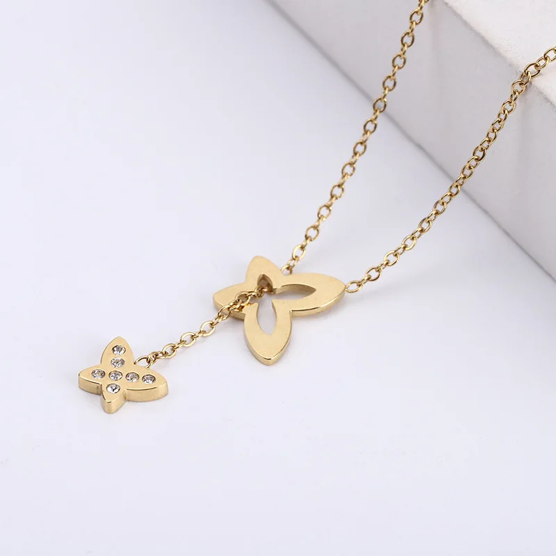 Gold Butterfly Pendant Necklace For 