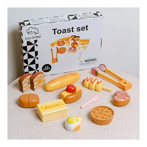 New Design Children Wooden DIY Simulation Toast Set Magnetic Cutting Game Educational Cooking Kitchen Toys for Kids