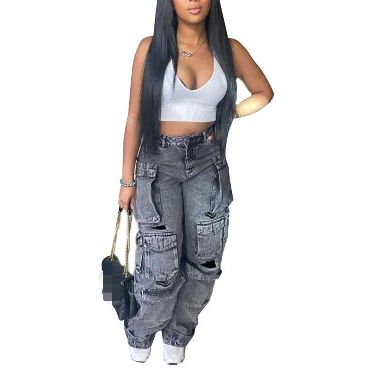 M3848-latest Design Cargo Jean Pants for Women Baggy Jeans M3848-latest Design Cargo Jean Pants for Women Baggy Jeans