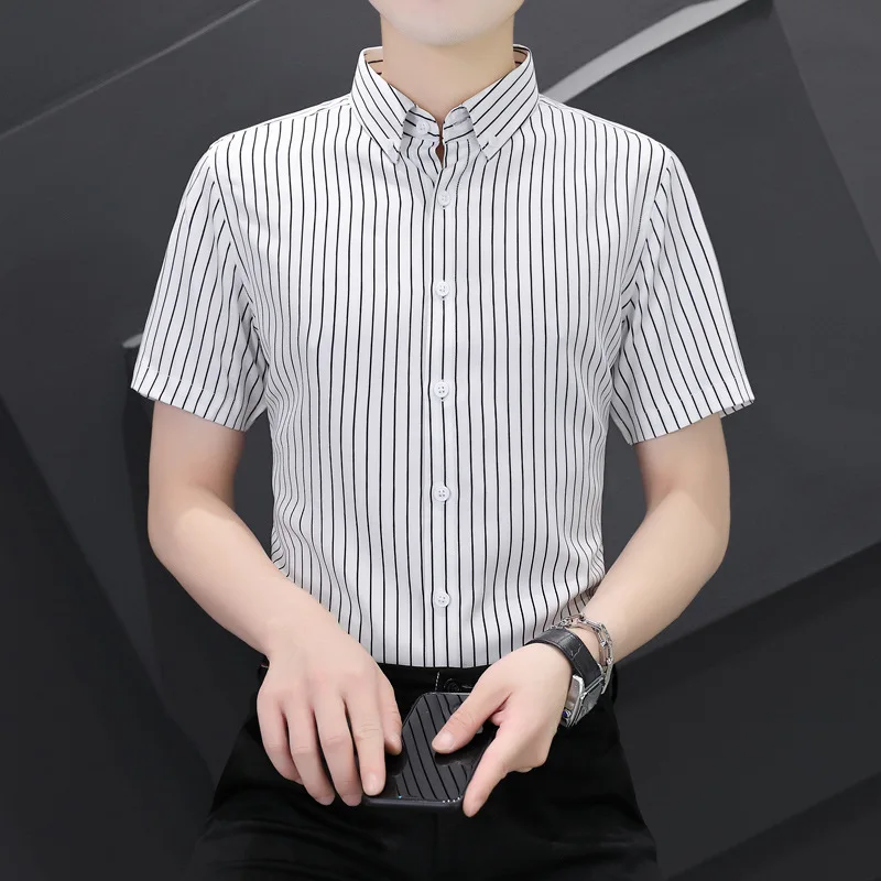 2022 summer men's casual vertical bar shirt supports customization
