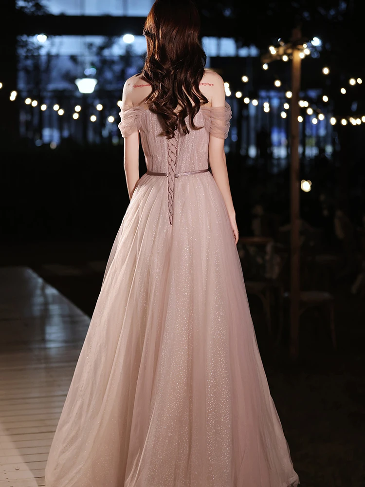 Prom Dresses Korean Bridesmaid Aline Pink Long Prom Dress, Formal Pink Lace Graduation Dress With Prom Dresses Korean Bridesmaid Aline Pink Long Prom Dress, Formal Pink Lace Graduation Dress With