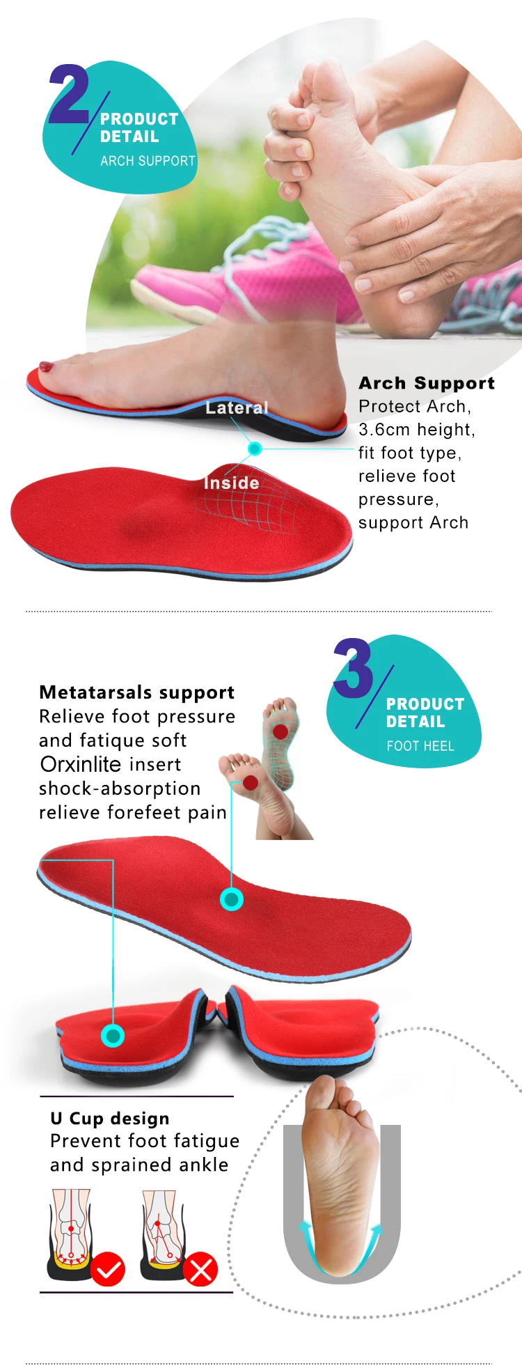 odm high quality comfortable cushions insole orthotic foot arch support shoe pad for shoes-40