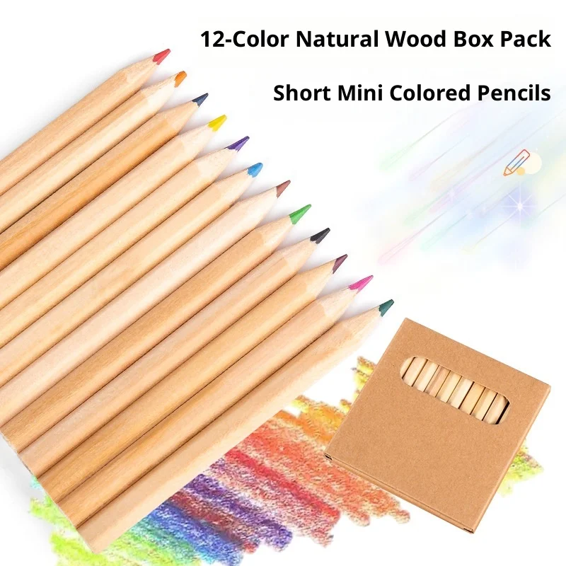 Individuell gestaltete Kraftpapierbox, 12-teiliges Mini-Standard-Stiftset, umweltfreundlich, Naturholzfarben, Kinderzeichenbedarf_voghion.com
