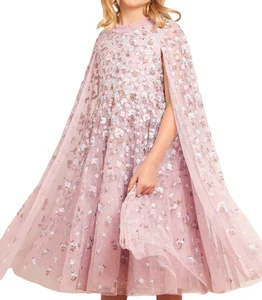 ODM 2026 Summer New Style Cute Formal & Casual Girls' Knee-Length Mini 3D O-Neck Appliques Dress Children's Tippet for 13 Years