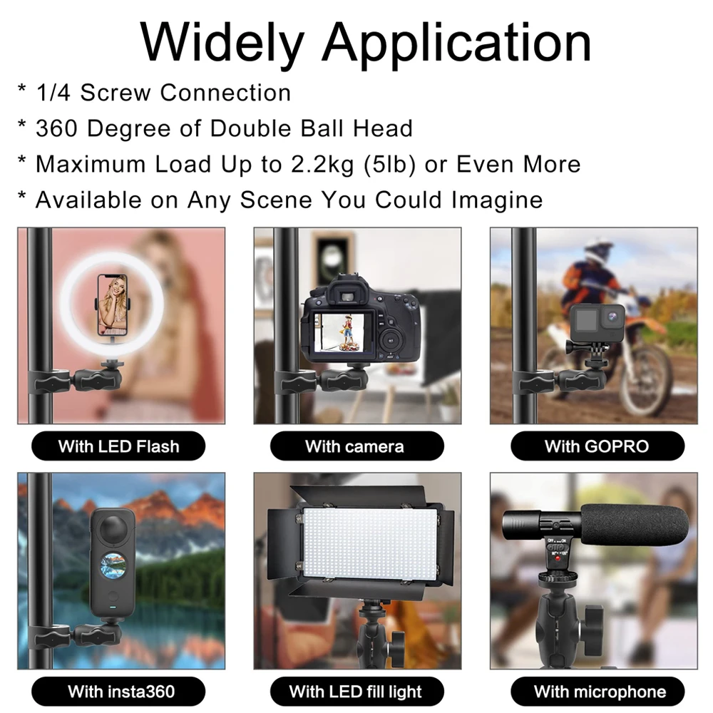 HONGDAK for Insta360 X4 X3 Motorcycle Bicycle Double Clip Bracket for GoPro 12 DJI Bike Selfie Stick Camera Accessory