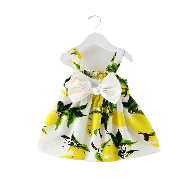 Платье для маленьких девочек, детская одежда, летнее модное платье с принтом и бантом