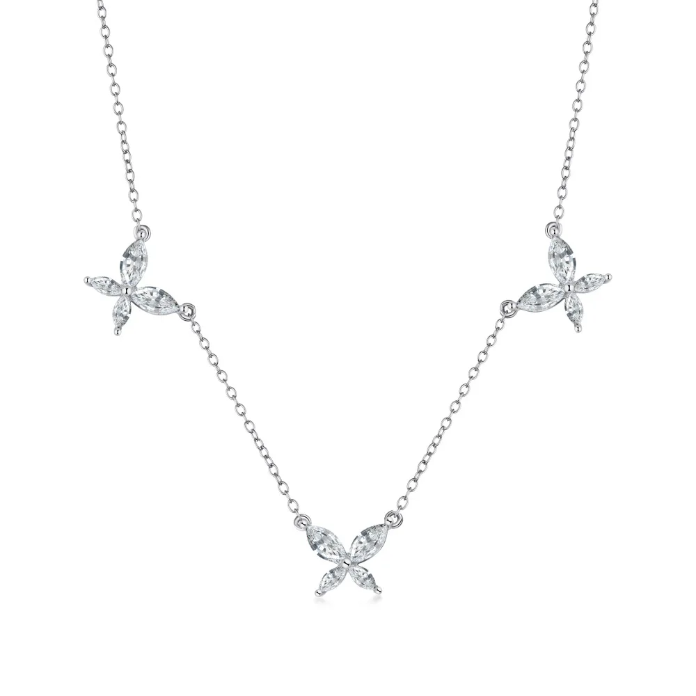 Wholesale Women Cz Cubic Zirconia 925 Silver Necklace 18K Gold Plated Ladies Jewelry Butterfly Pendant Necklaces for Girl Femme