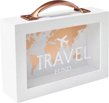 Home Decor Handmade Customized Adults White Wooden Shadow Money Box Saving Travel Fund Coin Bank