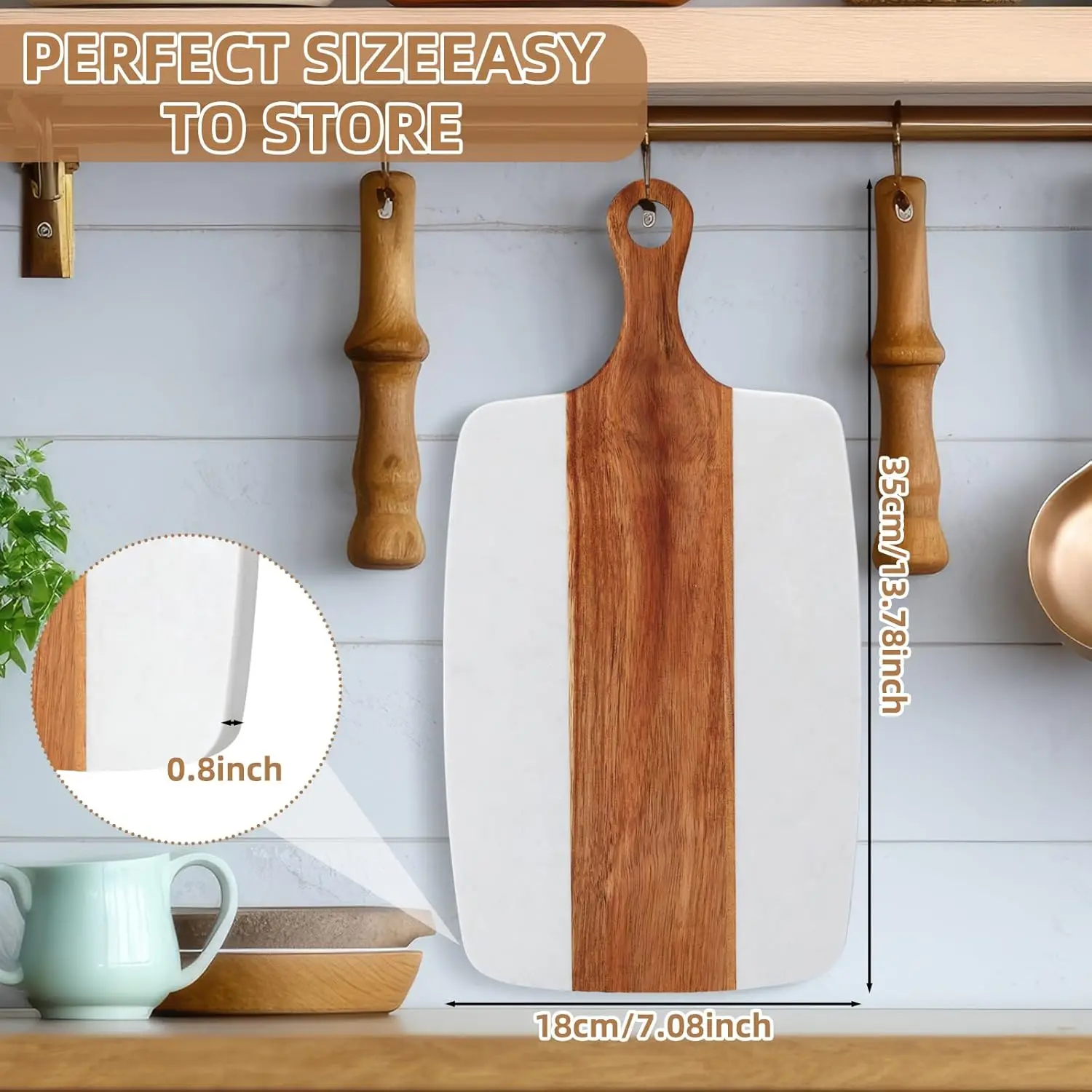 product 6 pcs charcuterie chopping board  acacia wooden marble serving tray with handle marble and wood cutting board for kitchen-7