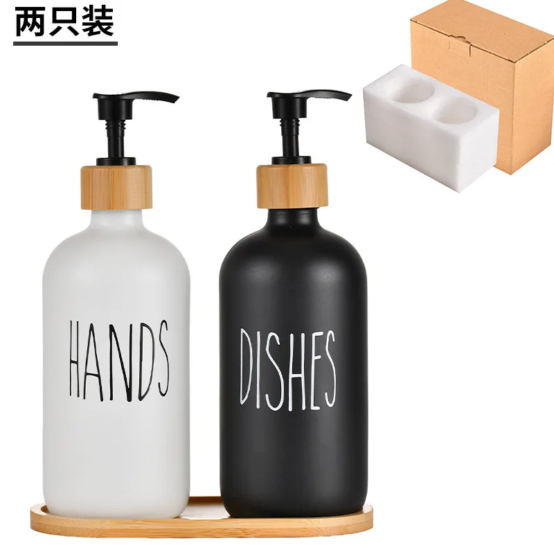 product 500ml black and white hand sanitizer glass bottle body wash dispenser bottle press dispenser empty bottle-53